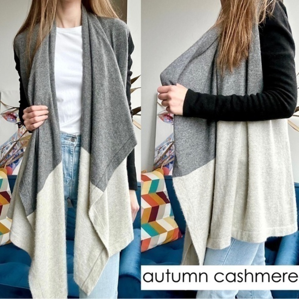 Autumn Cashmere Maternity Nursing Colorblock Gray Cashmere Wool Cardigan M #3